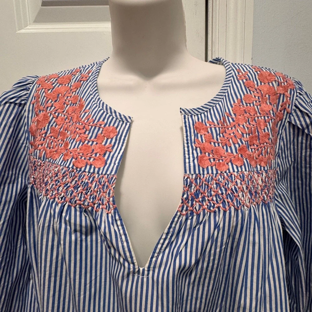J. Crew blue and white Embellished Ruffled Mini Dress size small